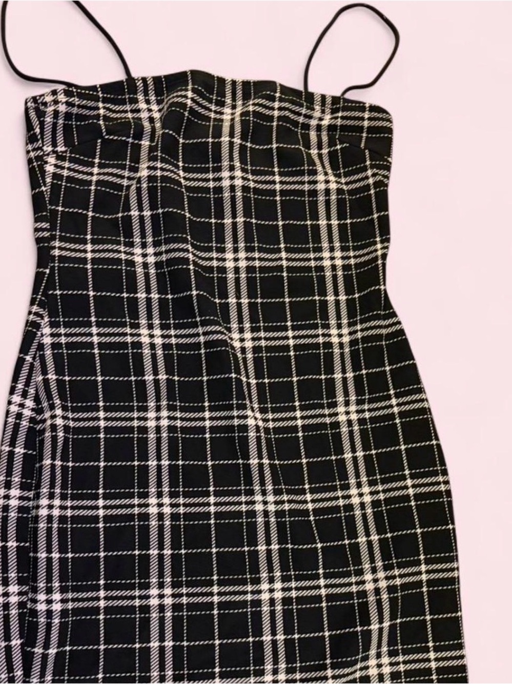 Black and White Plaid Strapless Dress